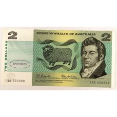 AUSTRALIA 1966 . TWO 2 DOLLARS BANKNOTE . SPECIMEN